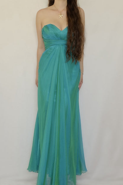 Vintage Teal Maxi Bustier Gown