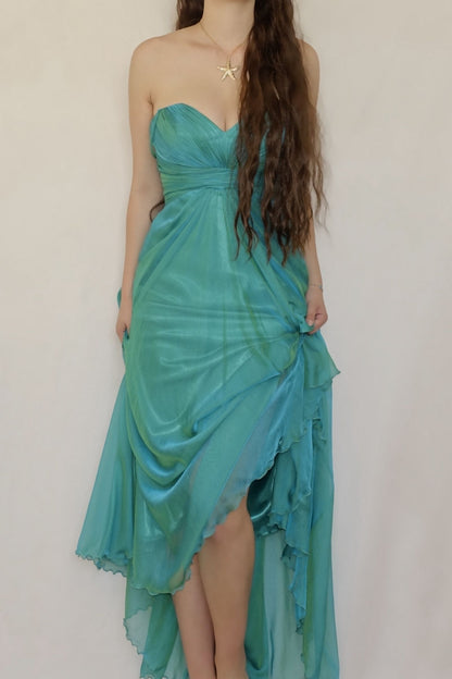 Vintage Teal Maxi Bustier Gown