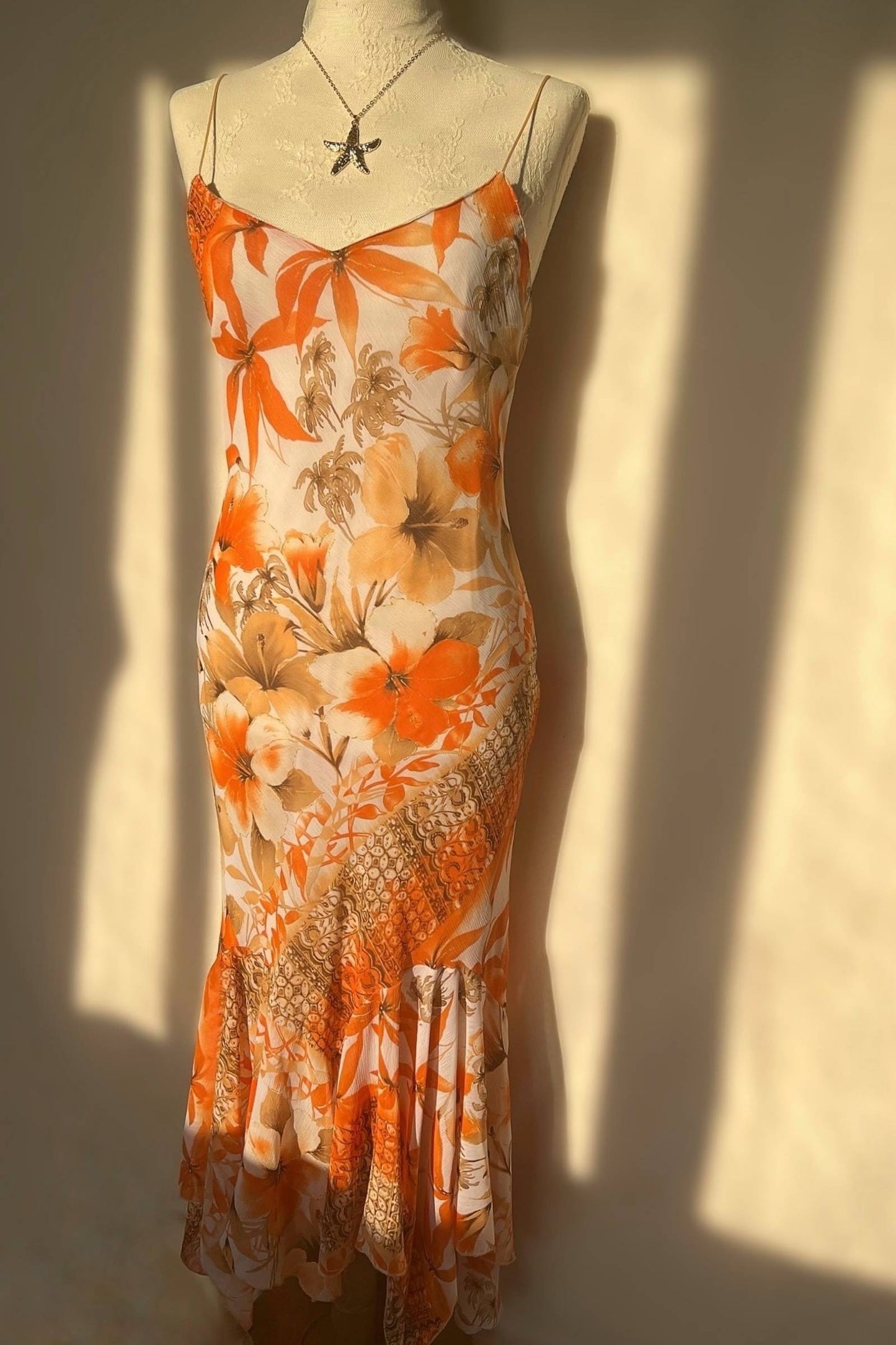 Orange Floral Asymmetrical Dress