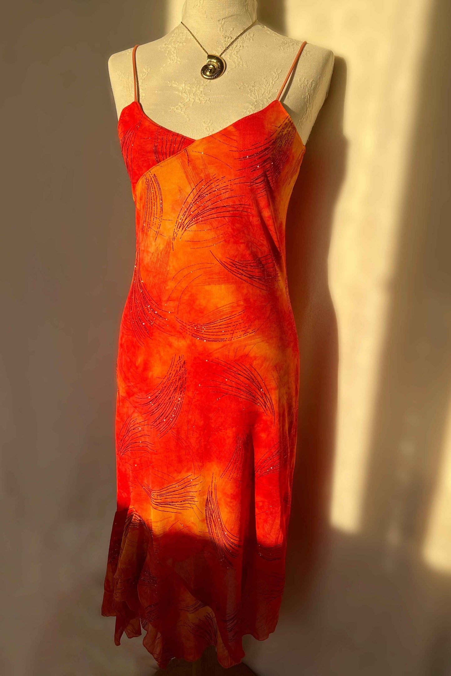 2000's Sunset Orange Slip Dress