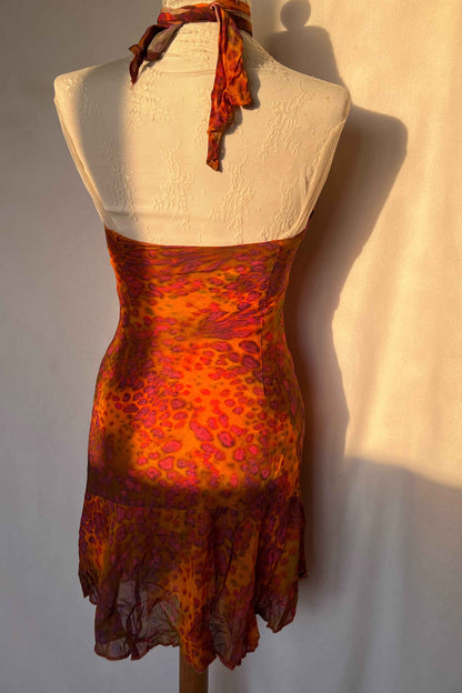 Vintage 2000's Brown & Leopard Print Mini Dress