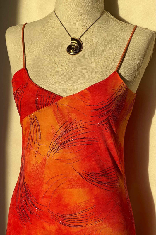2000's Sunset Orange Slip Dress