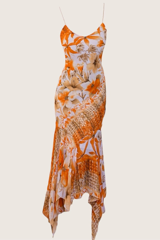 Orange Floral Asymmetrical Dress