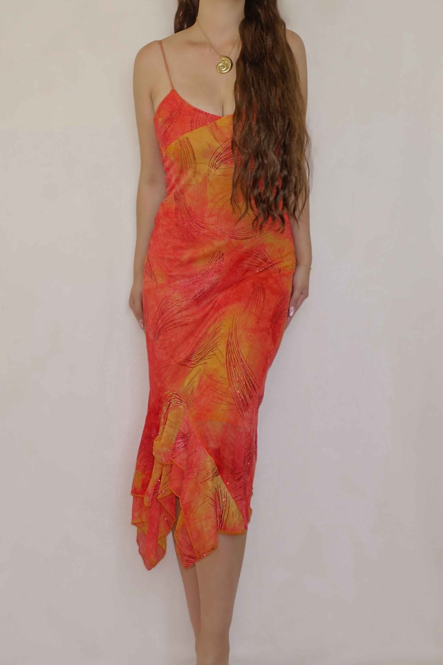 2000's Sunset Orange Slip Dress