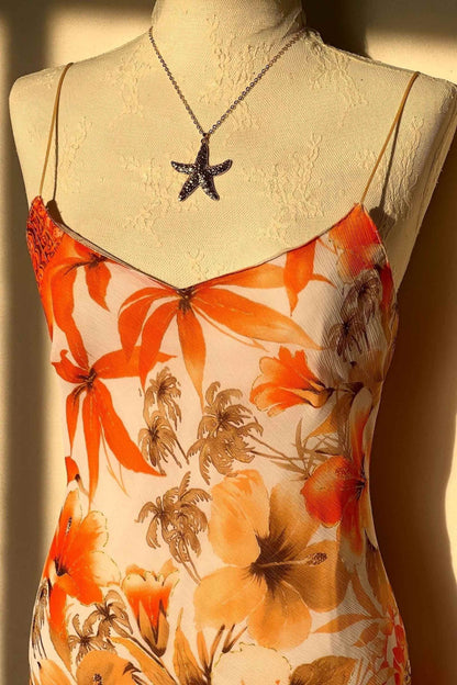 Orange Floral Asymmetrical Dress