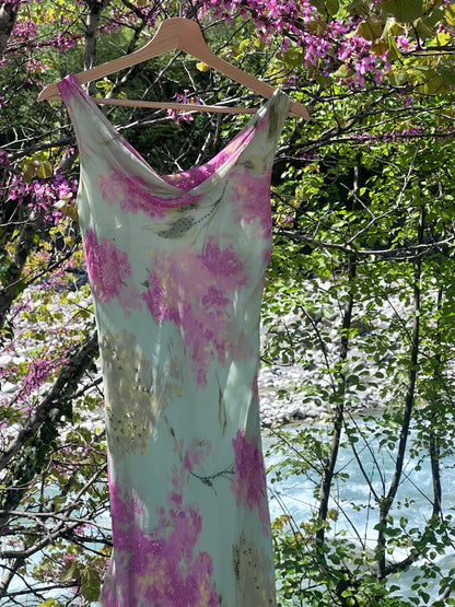 100% Silk Luxurious Green Beaded Gown