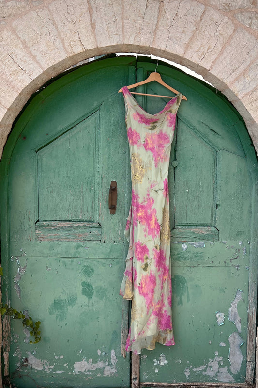 100% Silk Luxurious Green Beaded Gown