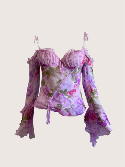 Luxurious Designer 100% Silk Pink Floral Corset