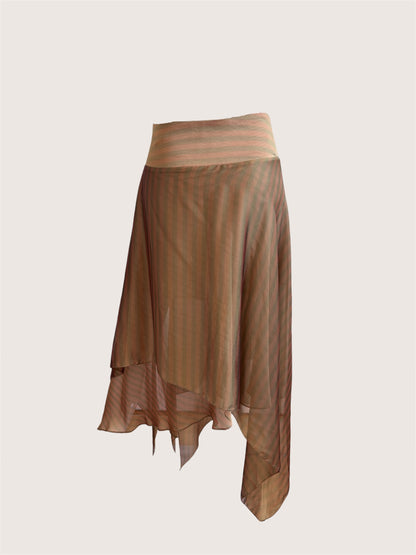 Luxurious Designer Khaki Brown Striped Skirt