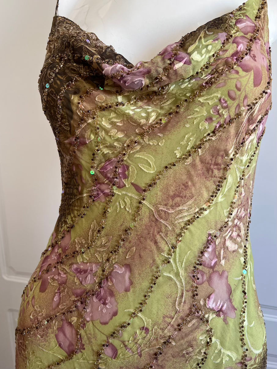 Luxurious Silk Beaded Floral Slip Dress
