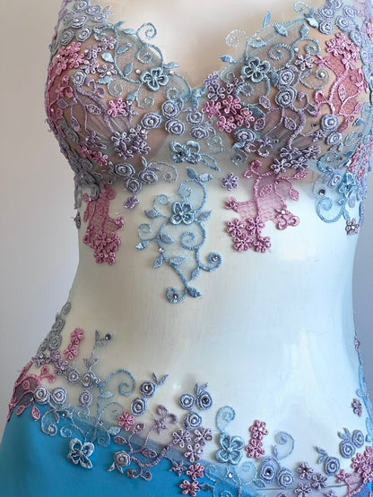 Luxurious Designer Blue Floral Gown