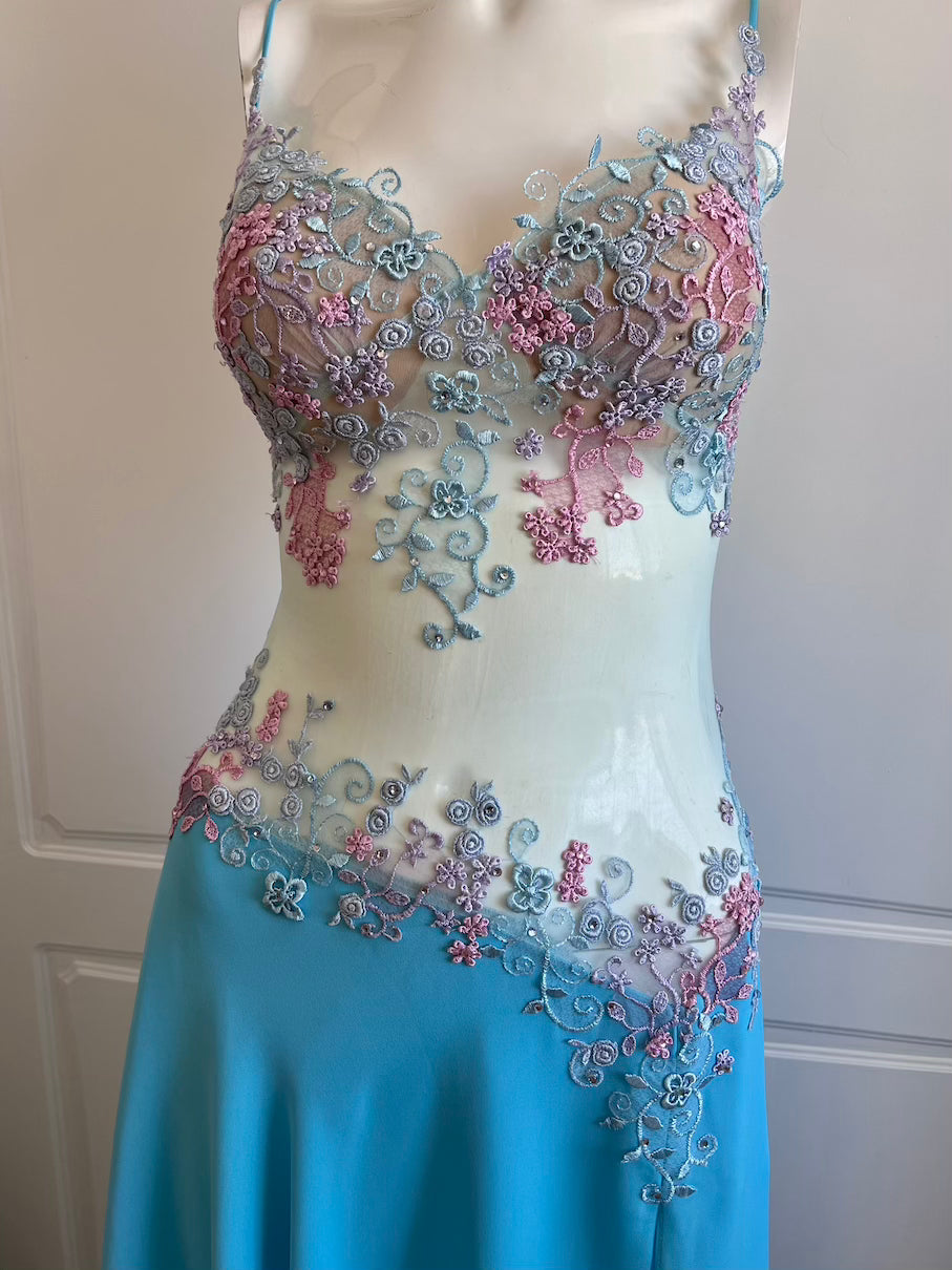 Luxurious Designer Blue Floral Gown