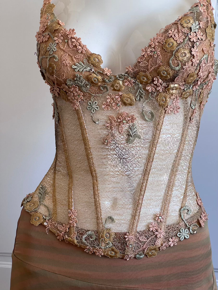 Luxurious Designer Caramel Gold Floral Corset