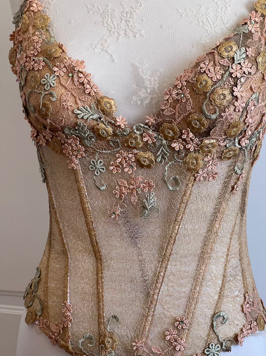 Luxurious Designer Caramel Gold Floral Corset