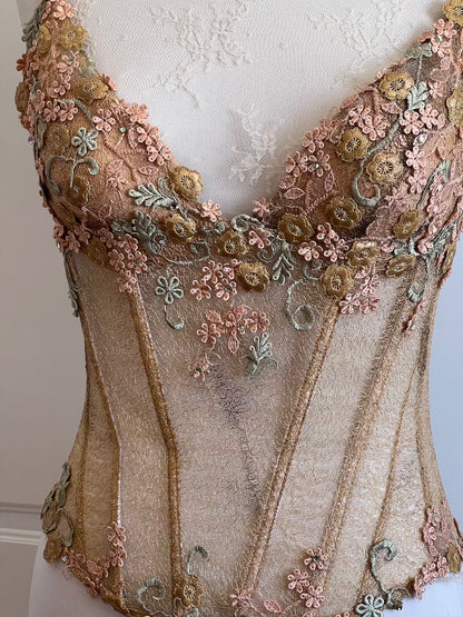 Luxurious Designer Caramel Gold Floral Corset