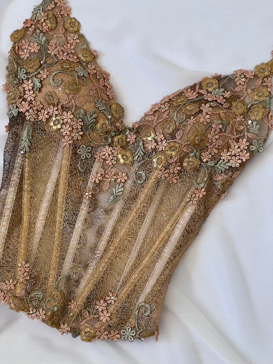 Luxurious Designer Caramel Gold Floral Corset