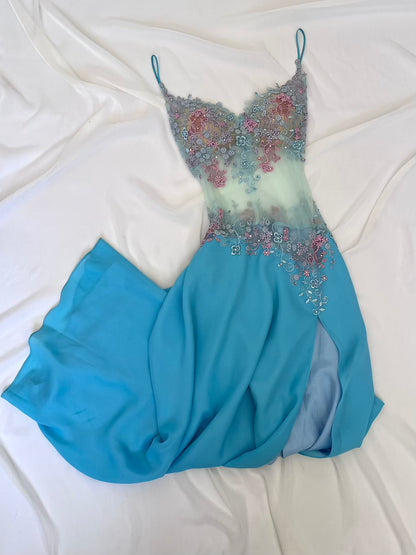 Luxurious Designer Blue Floral Gown