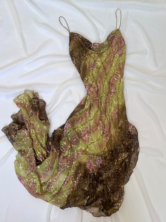 Luxurious Silk Beaded Floral Slip Dress