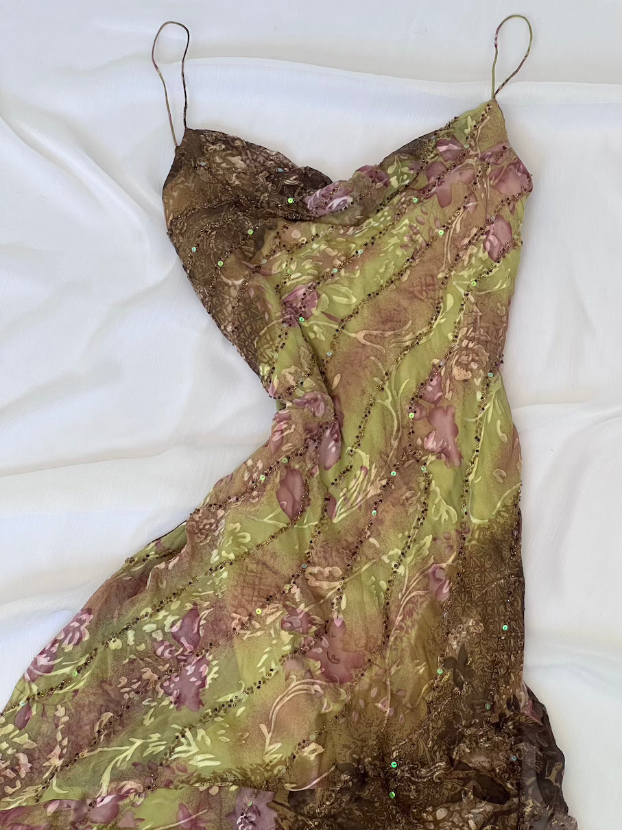 Luxurious Silk Beaded Floral Slip Dress