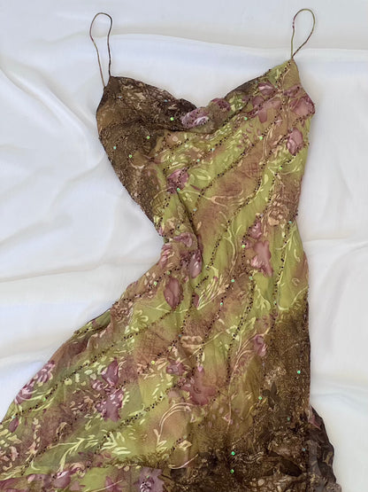 Luxurious Silk Beaded Floral Slip Dress
