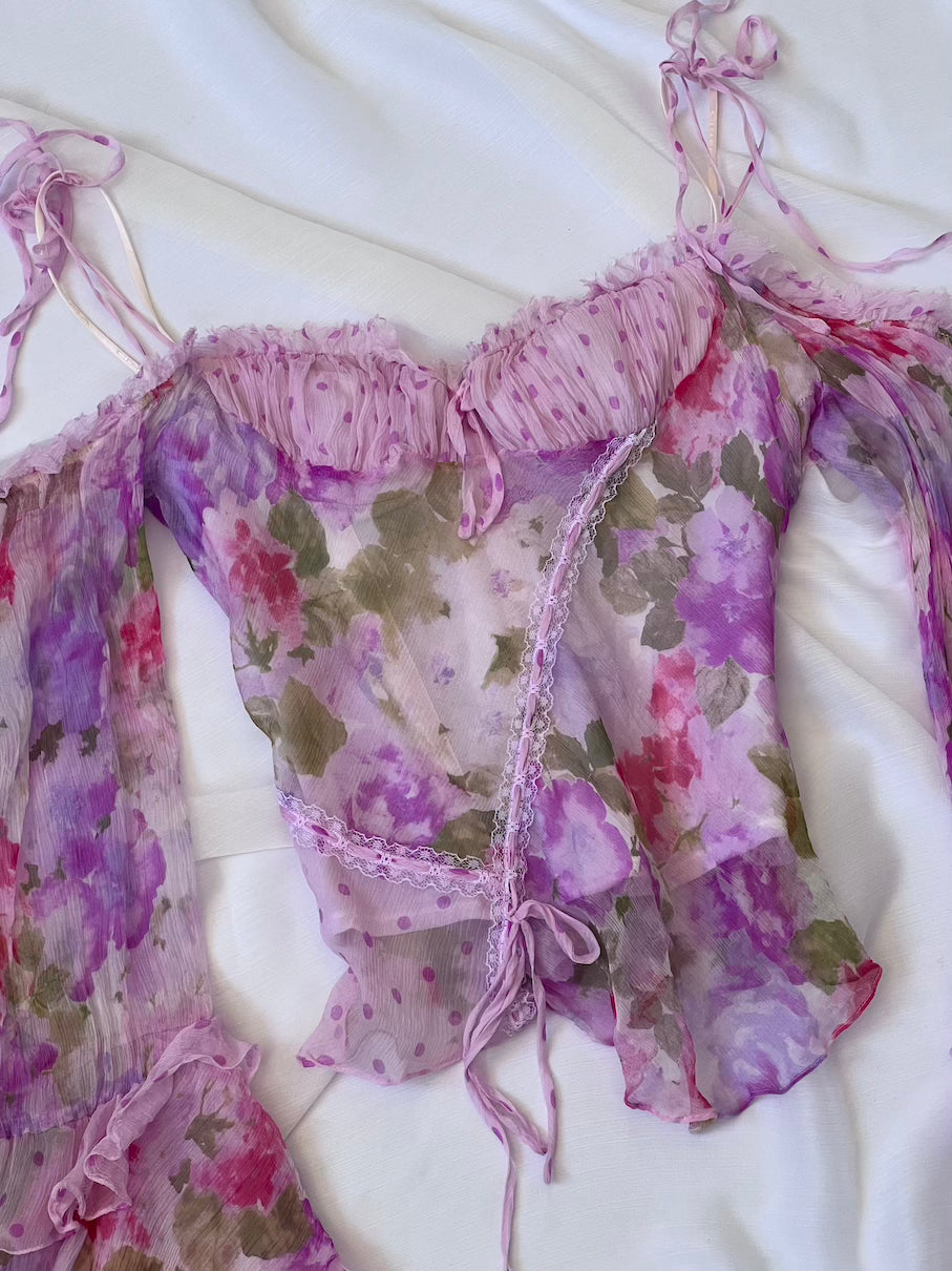 Luxurious Designer 100% Silk Pink Floral Corset