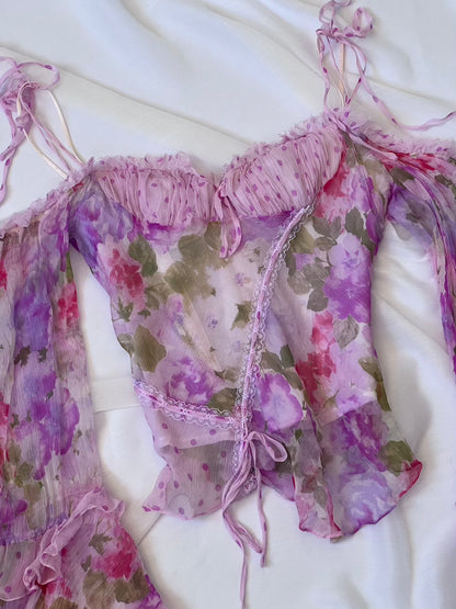 Luxurious Designer 100% Silk Pink Floral Corset
