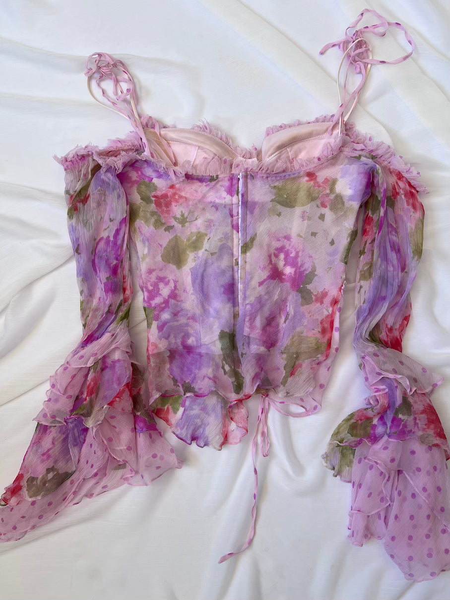 Luxurious Designer 100% Silk Pink Floral Corset