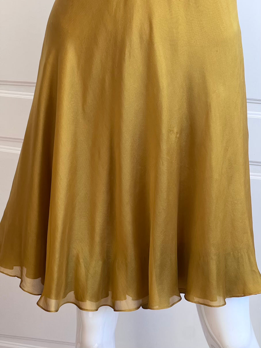 100% Silk Olive Flower Bouquet Bustier Dress