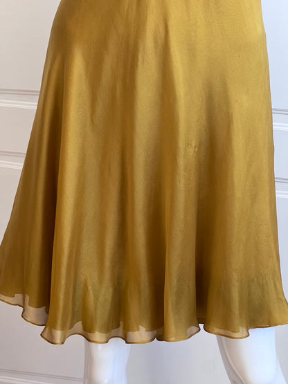 100% Silk Olive Flower Bouquet Bustier Dress