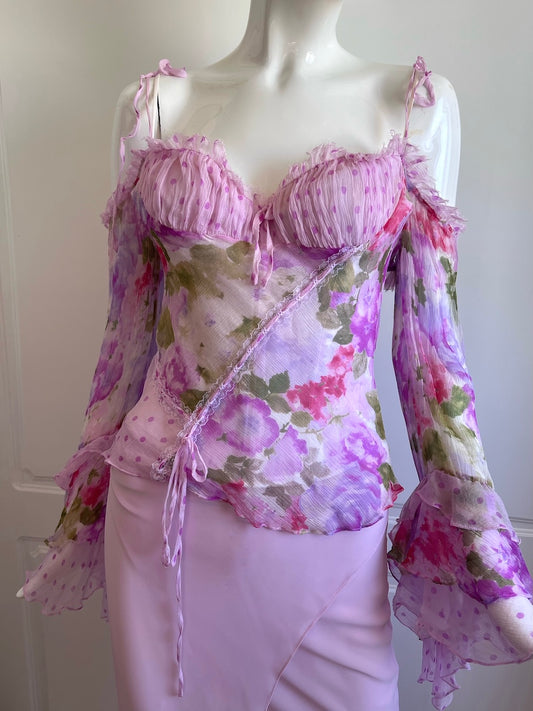 Luxurious Designer 100% Silk Pink Floral Corset