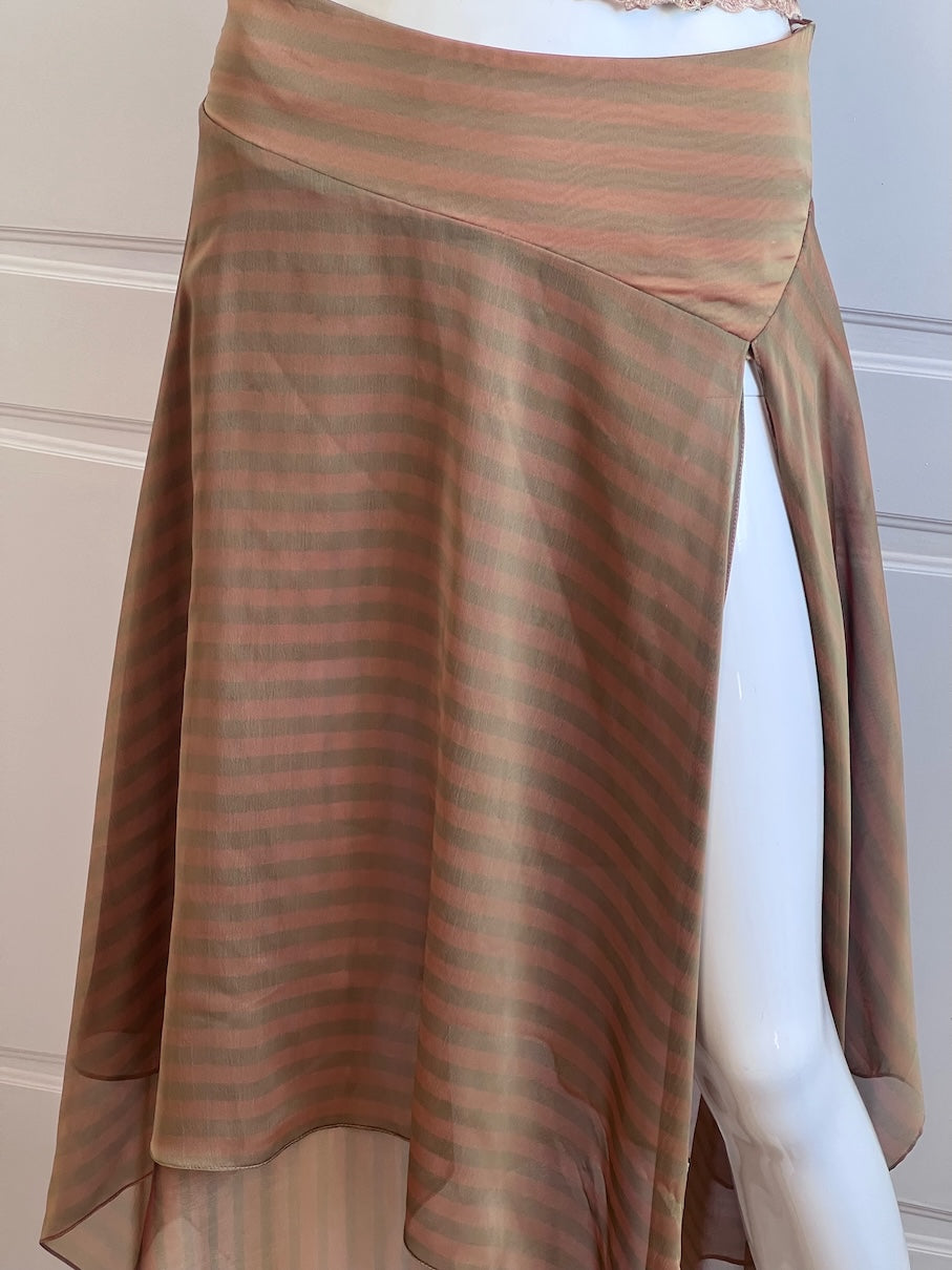 Luxurious Designer Khaki Brown Striped Skirt