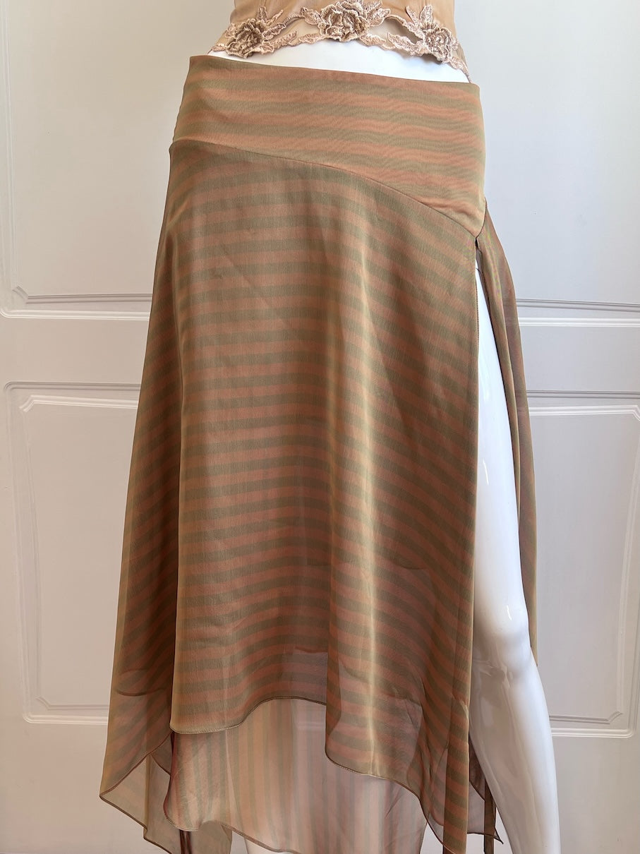 Luxurious Designer Khaki Brown Striped Skirt
