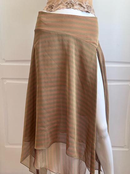 Luxurious Designer Khaki Brown Striped Skirt