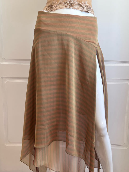 Luxurious Designer Khaki Brown Striped Skirt