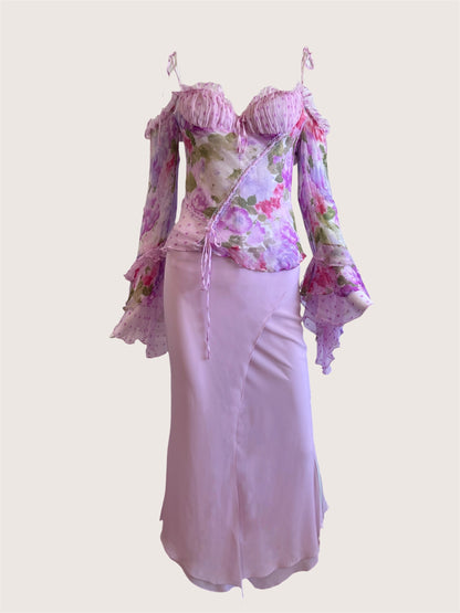 Luxurious Designer 100% Silk Pink Floral Corset