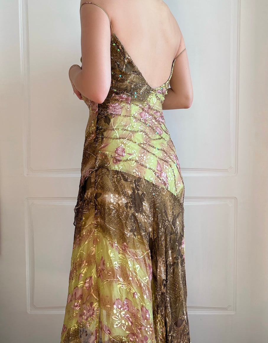 Luxurious Silk Beaded Floral Slip Dress