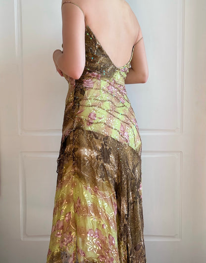 Luxurious Silk Beaded Floral Slip Dress
