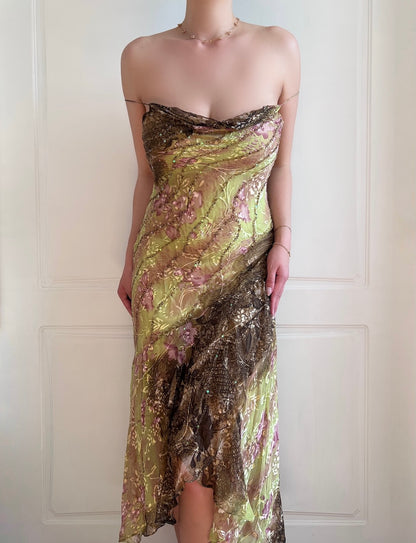 Luxurious Silk Beaded Floral Slip Dress