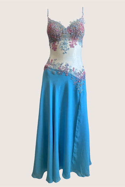 Luxurious Designer Blue Floral Gown