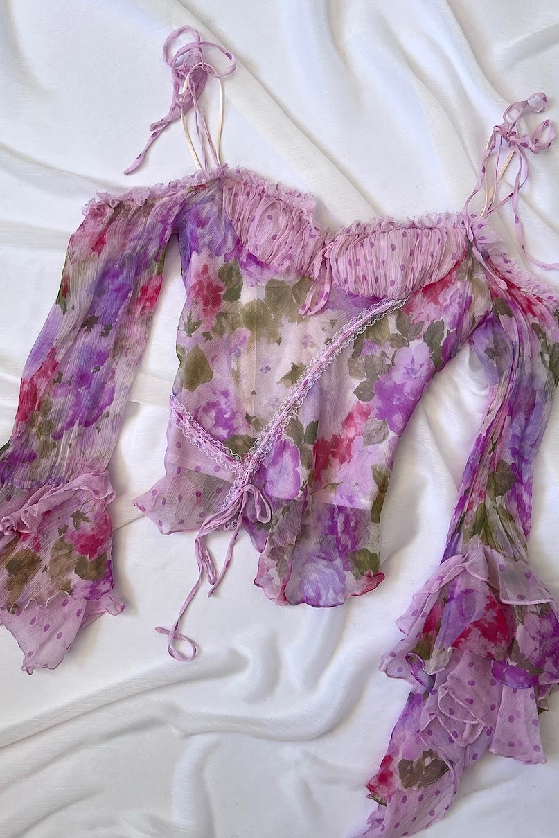 Luxurious Designer 100% Silk Pink Floral Corset