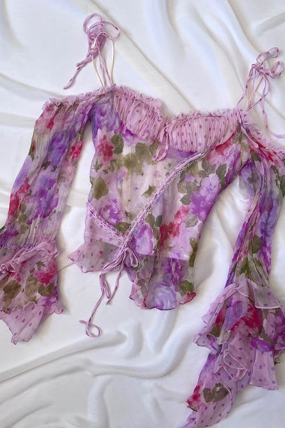 Luxurious Designer 100% Silk Pink Floral Corset