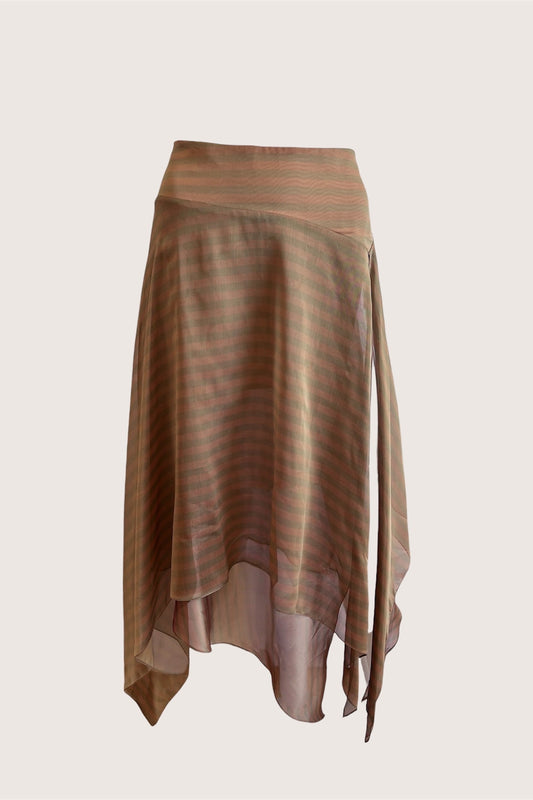 Luxurious Designer Khaki Brown Striped Skirt