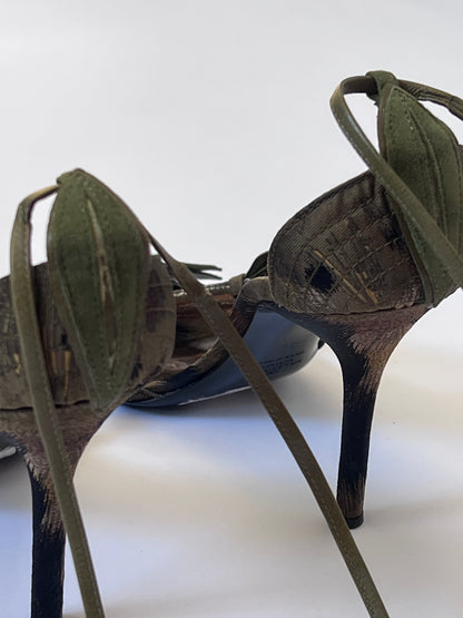 Vintage Valentino Leather Anke Wrap Leaf Sandal Heels (EU 39)