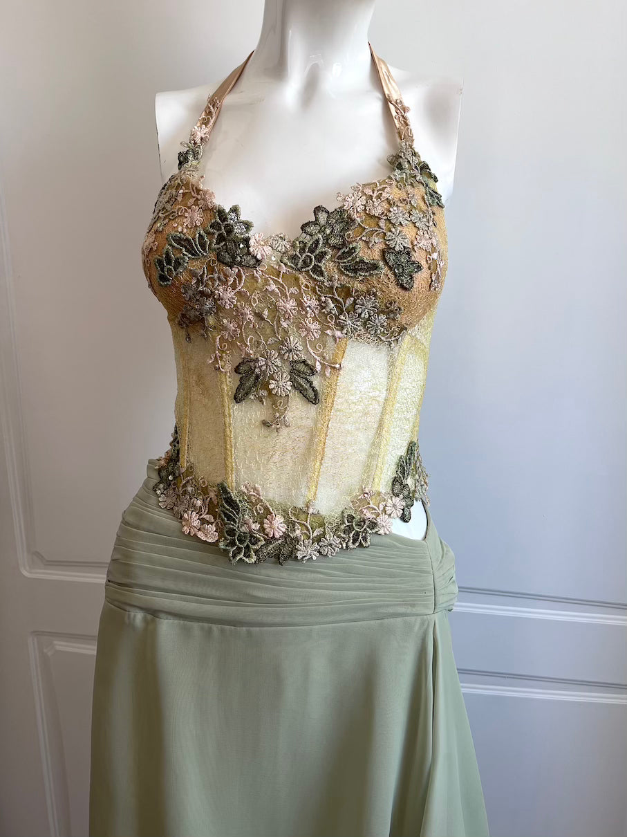 Luxurious Designer Sage Green Skirt
