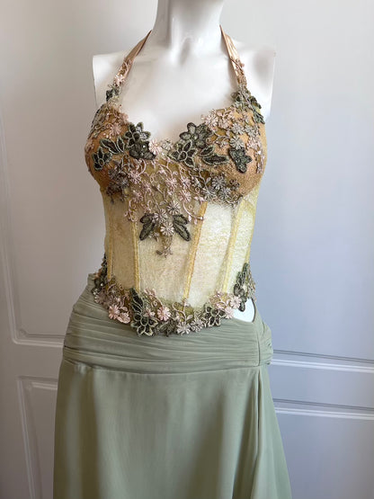 Luxurious Designer Sage Green Skirt