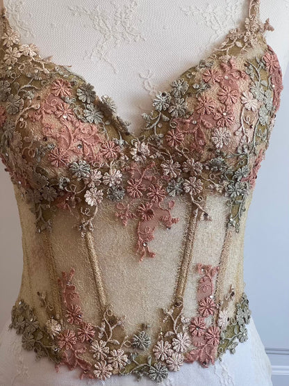 Luxurious Designer Honey Gold Floral Corset