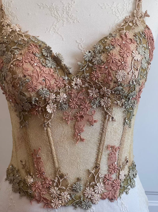 Luxurious Designer Honey Gold Floral Corset