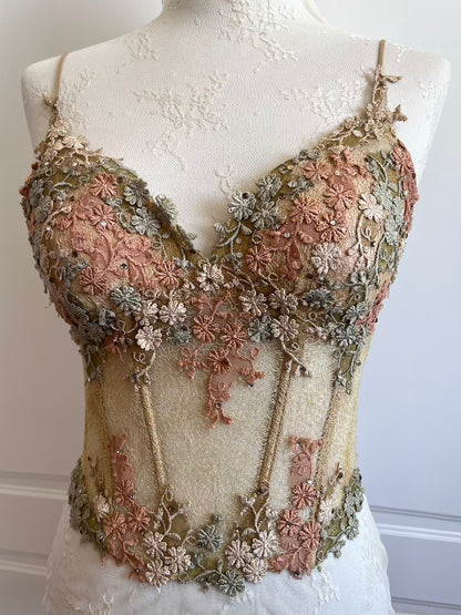 Luxurious Designer Honey Gold Floral Corset