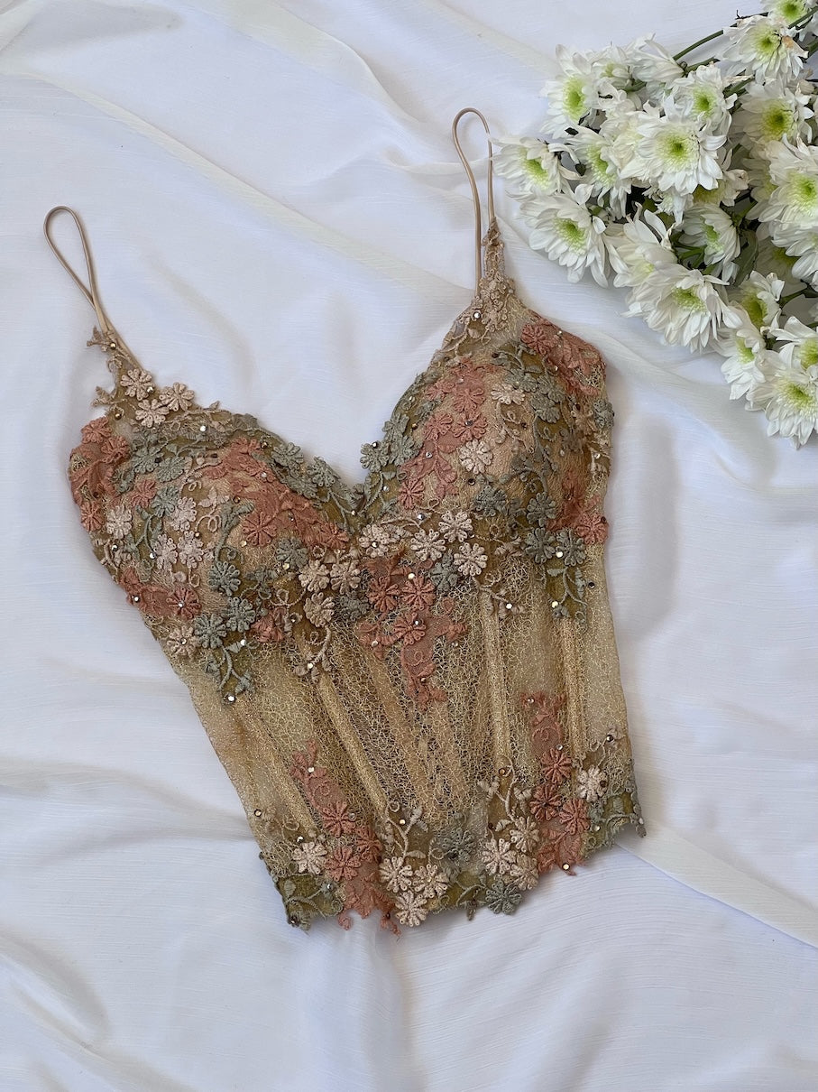 Luxurious Designer Honey Gold Floral Corset