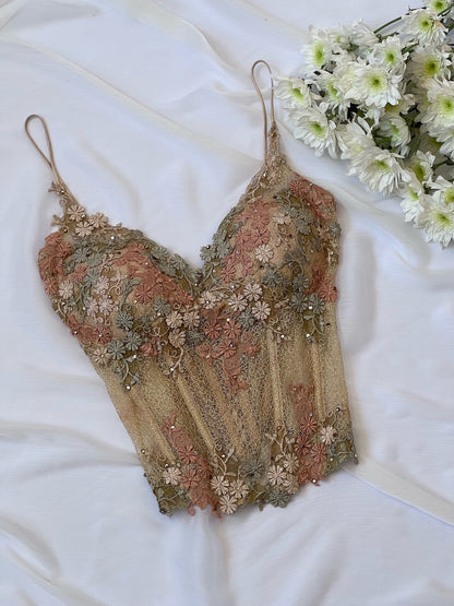 Luxurious Designer Honey Gold Floral Corset